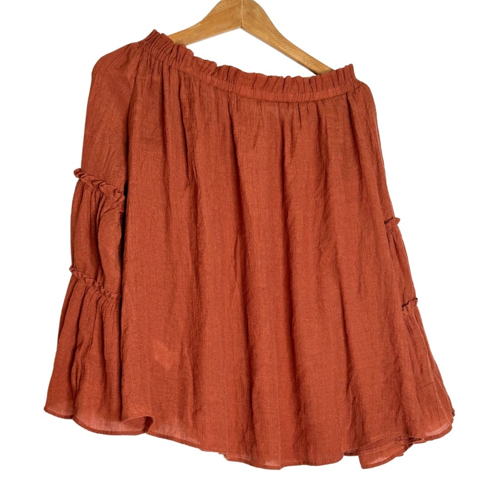 Flawless Off-the-Shoulder Bell Sleeve Blouse M | Terracotta Boho Top